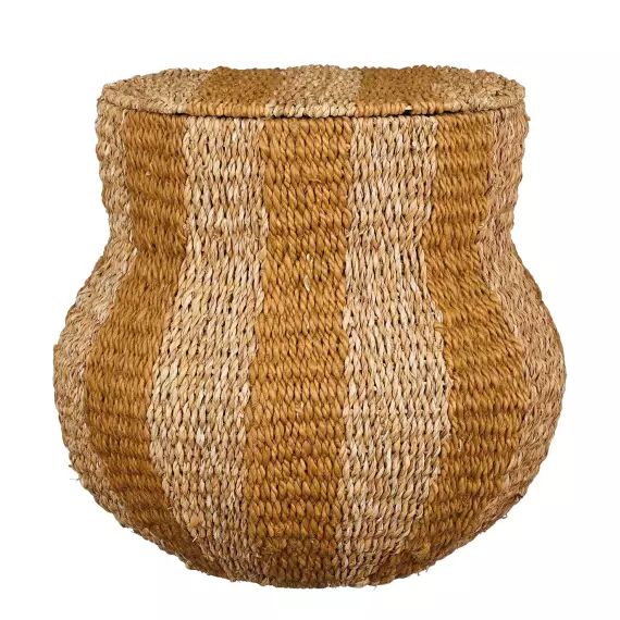 Panier de rangement avec couvercle en jute jaune H47