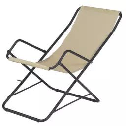 Chaise longue pliable en Métal, Toile – Couleur Beige – 22 x 58 x 95 cm