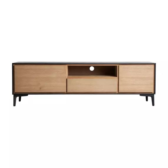 Meuble Tv en Bois Mdf, de couleur Noir, 146x40x44 cm