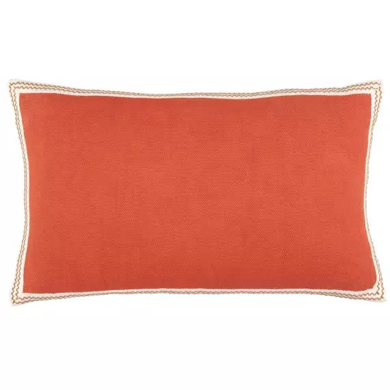 Housse de coussin en coton à galon décoratif terracotta 50×30