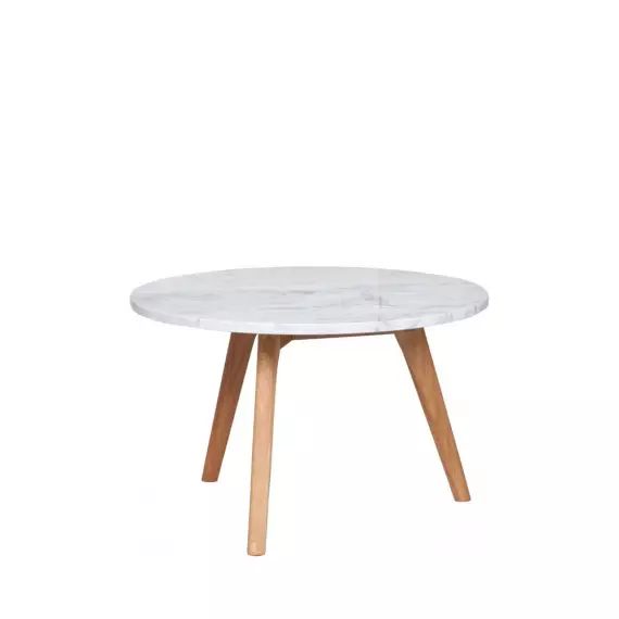 Table basse ronde bois et marbre L blanc  et  bois clair