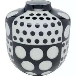 Vase en verre motifs ronds noirs et blancs H31