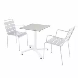 Ensemble table jardin stratifié terrazzo et 2 chaises blanc