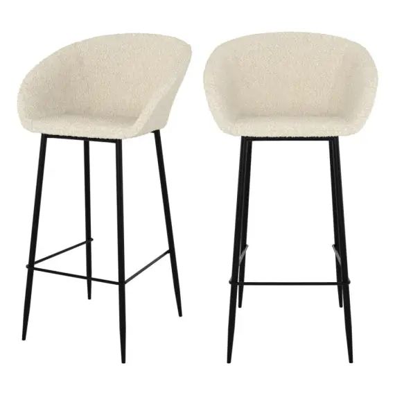 Chaise de bar effet laine bouclette blanche 75 cm (lot de 2)