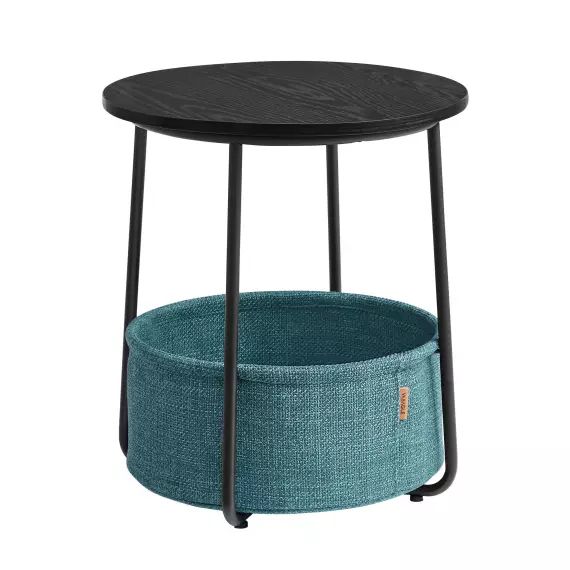 Table basse ronde panier tissu noir boisé et turquoise foncé