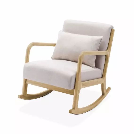 Rocking chair design tissu beige et bois – lorens rocking