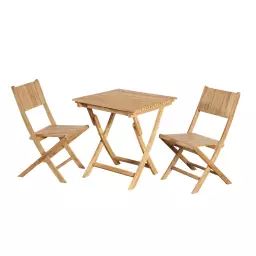Ensemble de jardin table en teck et 2 chaises pliantes