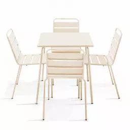 Ensemble table de jardin et 4 chaises en métal ivoire