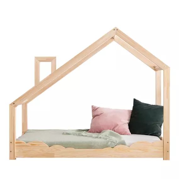 Lit cabane 90×200 sommier inclus naturel