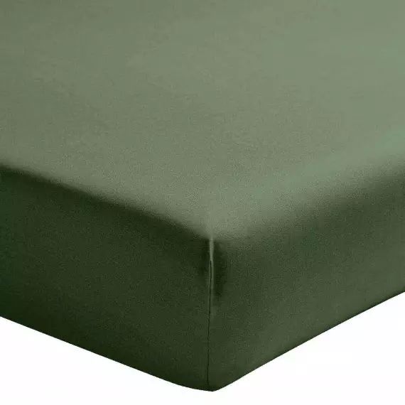 Drap housse percale de coton lavé vert 180×200 cm