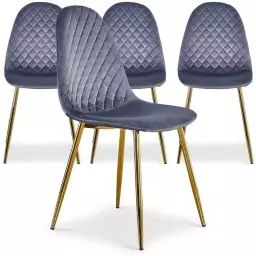 Lot de 4 chaises matelassées norway velours argent