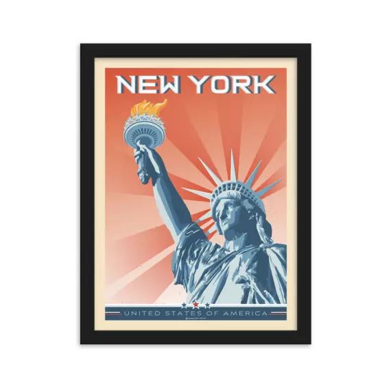 Affiche New York Statue de la Liberté + Cadre Bois noir 21×29,7 cm