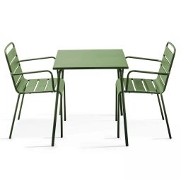Table de jardin et 2 fauteuils en métal vert cactus