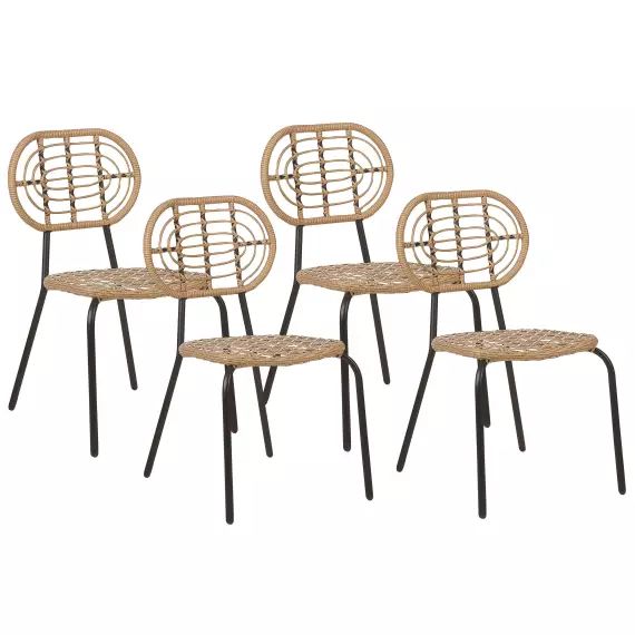 Lot de 4 chaises de jardin en polyrotin naturel