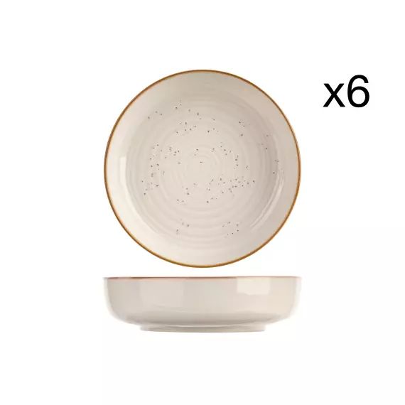 Lot de 6 Assiettes creuses en Grès, blanc, D18,5 cm