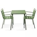 image de tables de jardin scandinave Table de jardin et 2 fauteuils en métal vert cactus