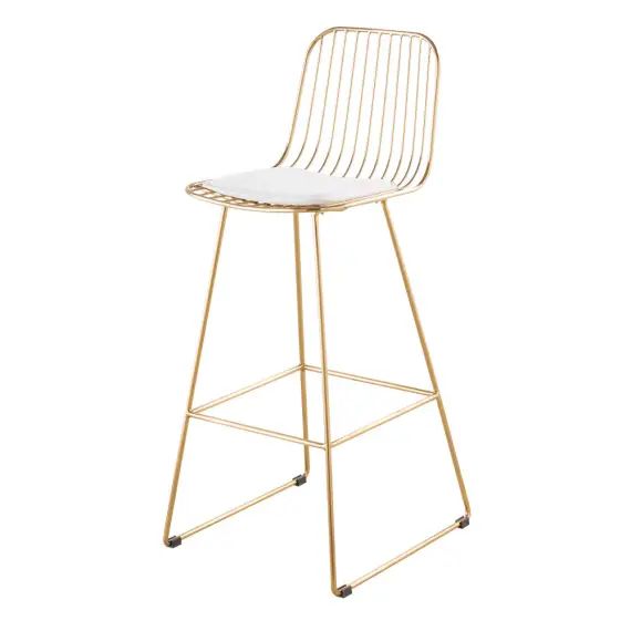 Chaise de bar en métal doré et coton blanc Huppy
