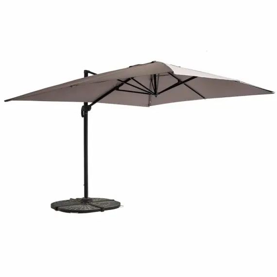 Parasol déporté 3x4m et 4 dalles lestées aluminium taupe