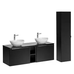 Ensemble meuble double vasque 140cm et colonne stratifiés et mdf noir
