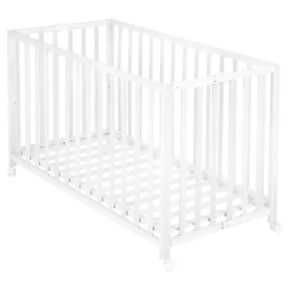 Lit bébé pliant 60×120 réglable en hêtre bio blanc