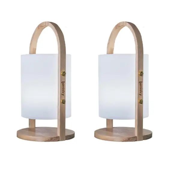 Lot de 2 Lanternes sans fil LED Bois naturel Bois clair H37CM