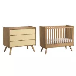 Chambre bébé : Duo – Lit bébé 60×120 commode naturel beige