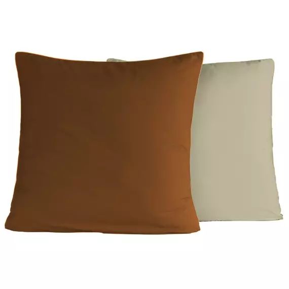 2 taies d’oreiller bicolores en percale coton brique/ficelle 65×65 cm