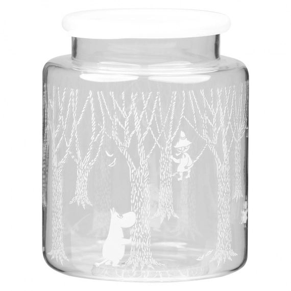 Pot en verre avec couvercle en silicone In the Woods 17 cm Transparent-blanc