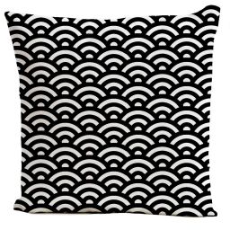 Coussin velours carré imprimé motifs noir et blanc 40×40