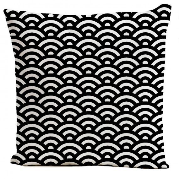 Coussin velours carré imprimé motifs noir et blanc 40×40