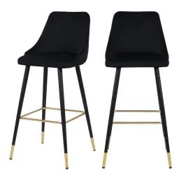 Chaise de bar 77.5 cm en velours noir (lot de 2)