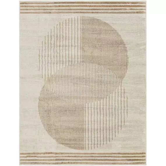 Tapis Géométrique Cercles Rayés – Beige Clair et Brun – 120x170cm