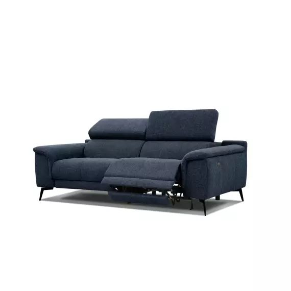 Canapé 3 places avec relax électrique côté droit tissu bleu foncé