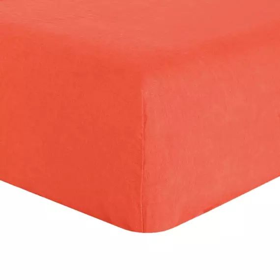 Drap housse 2 personnes en lin français – lin lavé orange 140×190 cm