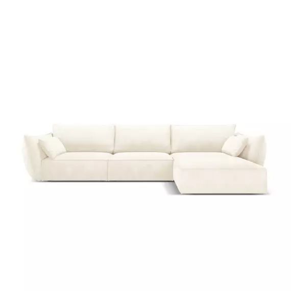 Canapé d’angle droit 4 places en tissu chenille beige clair