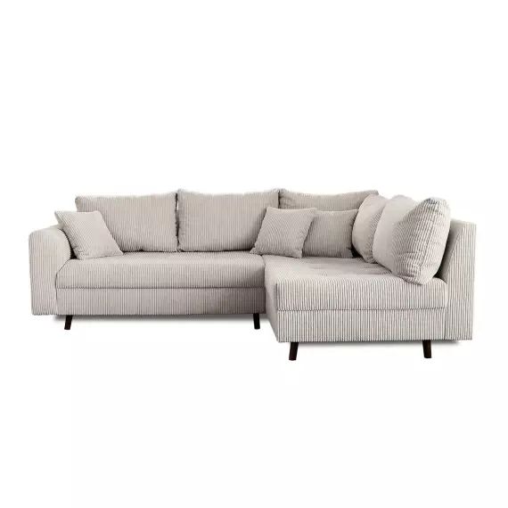 Canapé d’angle droit 4 places en velours côtelé gris clair
