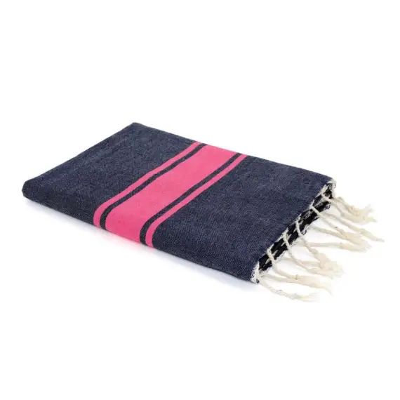 Fouta bicolore 100×200 Bleu jean et Rose fuschia