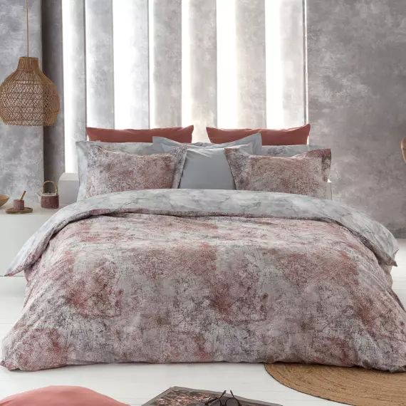 Housse de couette réversible en percale de coton  140×200 cm gris