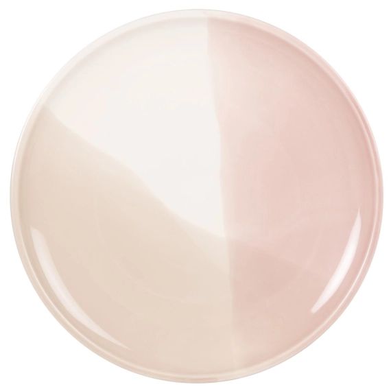Assiette plate en grès tricolore rose, blanc, gris