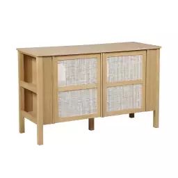 Meuble double vasque chêne portes cannage 130 cm