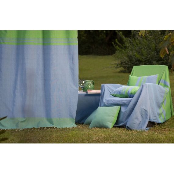 TANGER – Rideau ajustable coton rayures vert et bleu 140 x 210 à 240