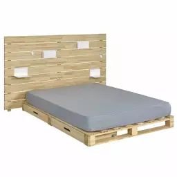 Pack lit avec tête de lit avec matelas Cembro   Bois naturel 140×200 cm marron