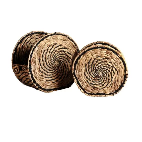 Paniers en fibre naturelle, fer et corde en noir et naturel