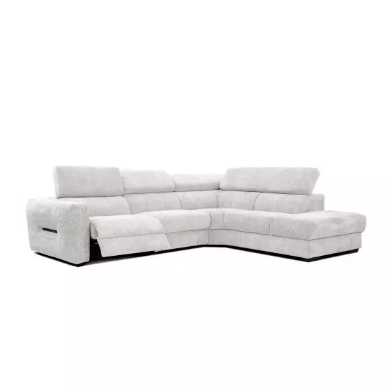 Canapé d’angle droit 5 places avec relax électrique tissu écru