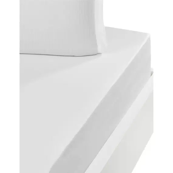 Drap housse uni satin de coton bonnet 40 cm Blanc 140×190 cm