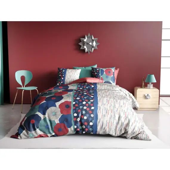 Parure housse de couette coton bleu 240×260 cm