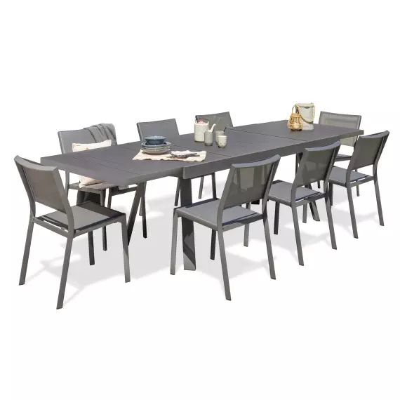 Ensemble repas de jardin 8 places en aluminium gris anthracite