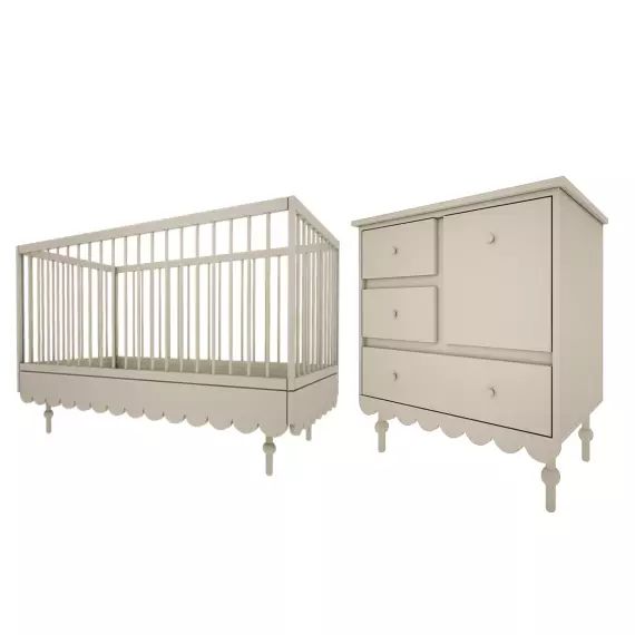 Chambre bébé : Duo – Lit évolutif 70×140 commode 3 tiroirs olive