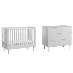 Chambre bébé : Duo – Lit bébé 60×120 commode blanc