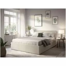 Cadre de lit EDGAR avec coffre de rangement et tête de lit en velours côtelé – Beige – 149 x 198 x 82 cm – Usinestreet